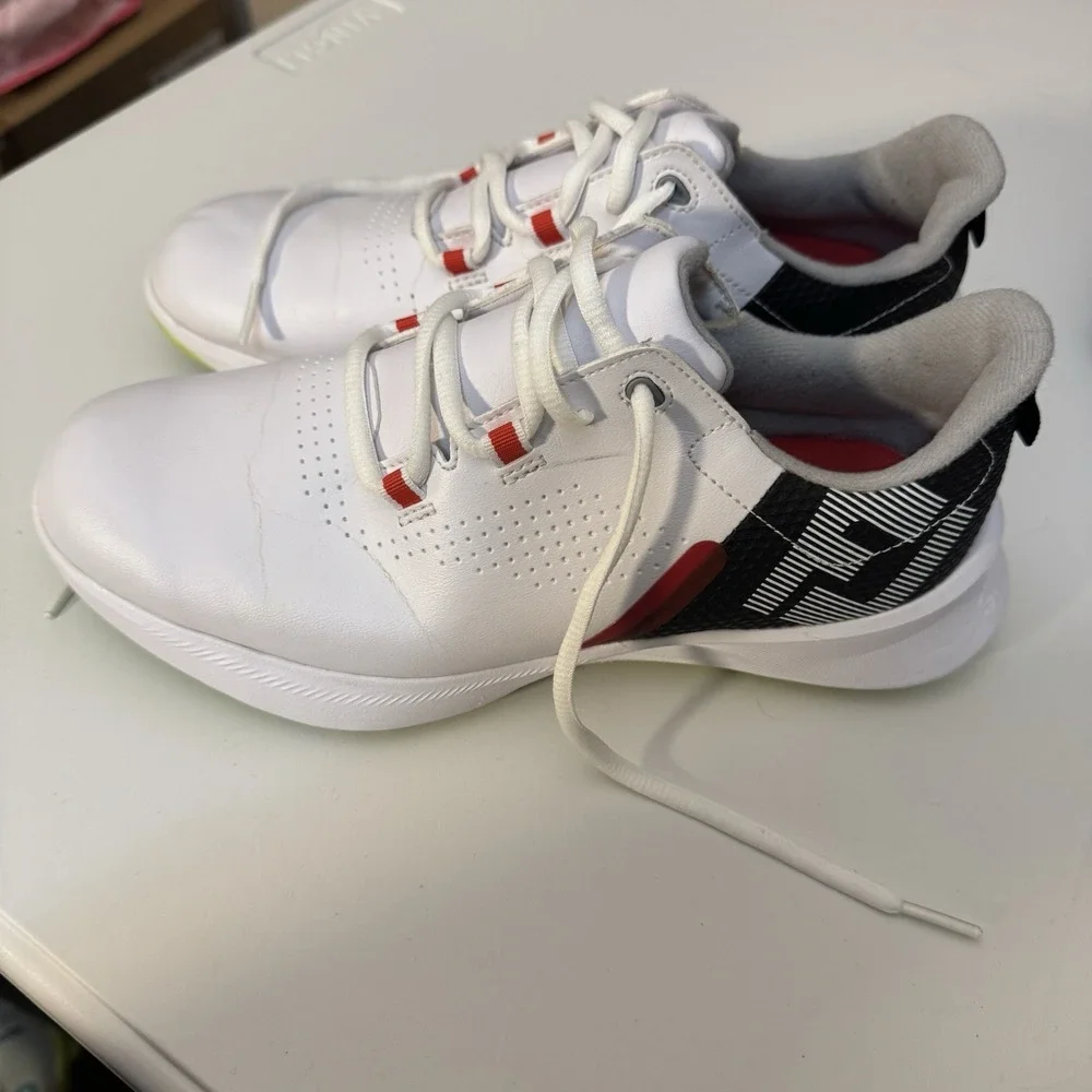 FootJoy Junior Fuel Golf Shoe. Men's  US Size 5 Medium. White, Red, Black